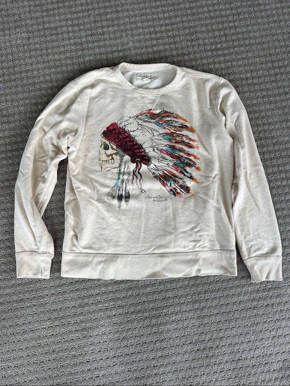 Denim & Supply Ralph Lauren Cream Crewneck Sweatshirt with Indian Skull